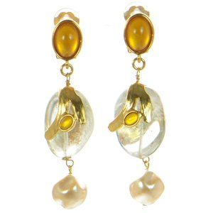 OSCAR DE LA RENTA Clear Stone and Faux Pearl Drop Clip-on Earrings